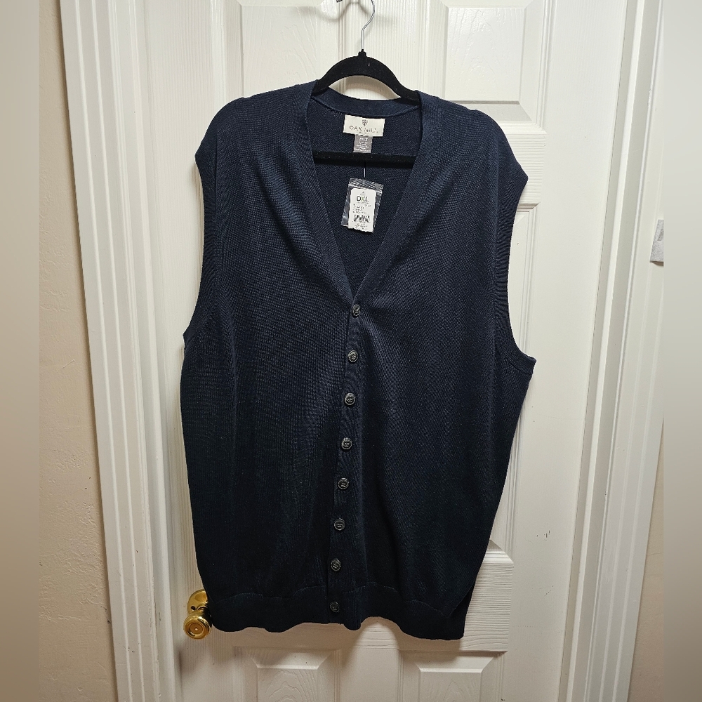 Oak Hill Men’s Knit Sweater Vest Navy Blue Button Front Size 2XLT Big & Tall NWT